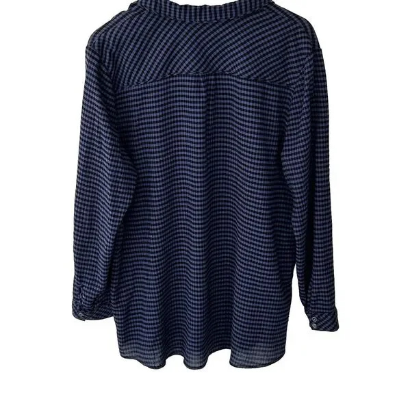 J.Jill Top Size XL Popover V-Neck Plaid Check Blouse Black Purple/Blue Women's - Picture 7 of 8